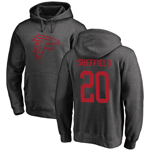 Atlanta Falcons Men Ash Kendall Sheffield One Color NFL Football #20 Pullover Hoodie Sweatshirts